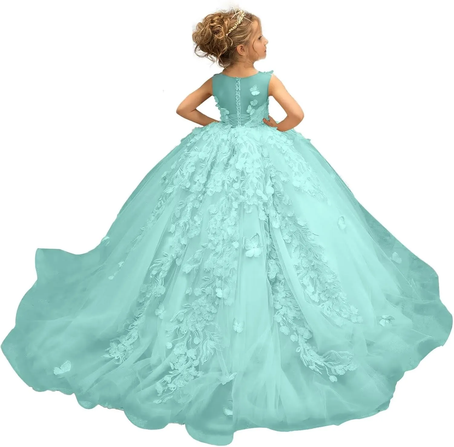 Flower Girls Dresses for Wedding 3D Butterfly Appliques First Communion Dresses Tulle Pageant Dress
