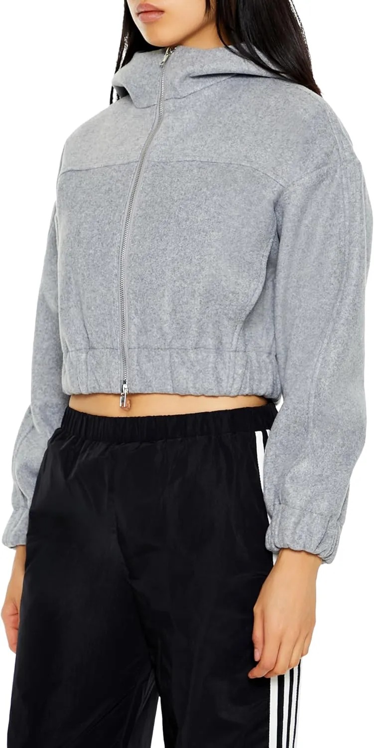 Forever 21 Women's Cropped Funnel-Neck Zip-up Hoodie