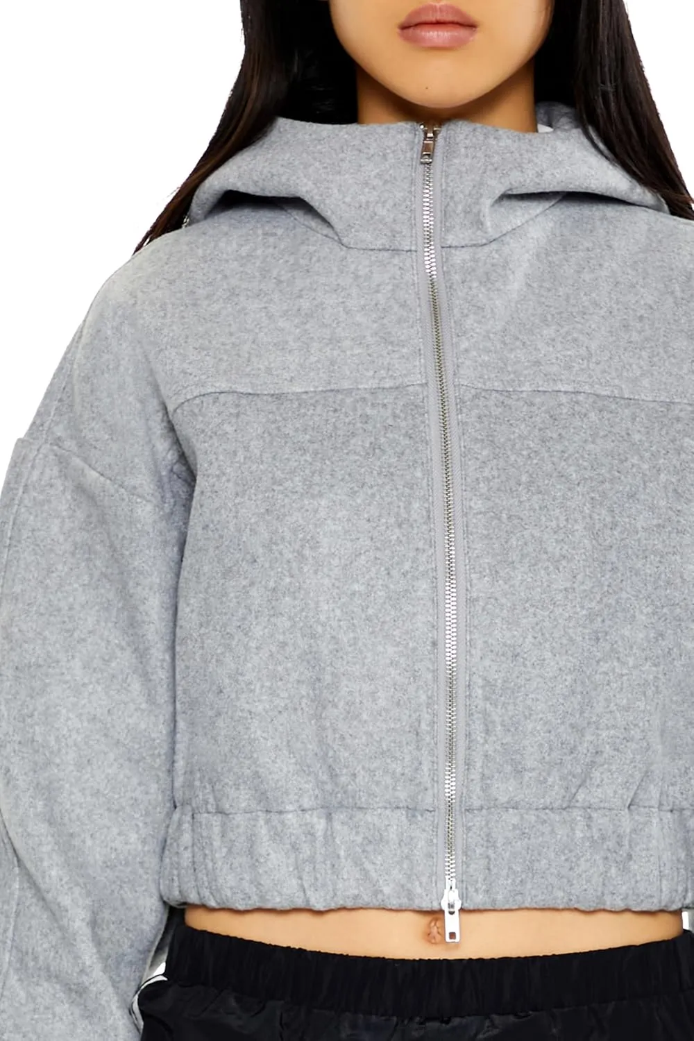 Forever 21 Women's Cropped Funnel-Neck Zip-up Hoodie