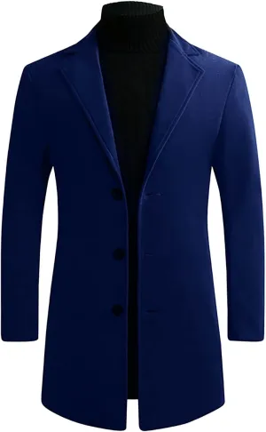 French Woolen Coat For Men's,Mens Business Solid Down Jacket Trench Topcoat Breasted Slim Fit Lapel Winter Overcoat