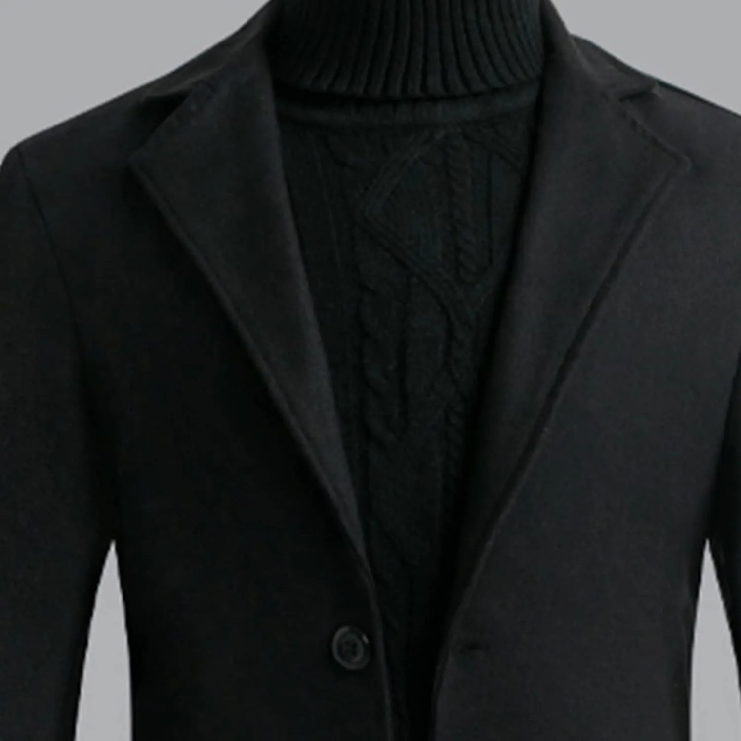 French Woolen Coat For Men's,Mens Business Solid Down Jacket Trench Topcoat Breasted Slim Fit Lapel Winter Overcoat
