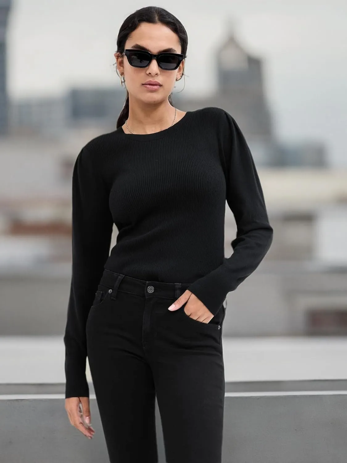 GAP Women's Puffed Sleeve Crewneck Sweater