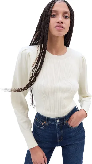 GAP Women's Puffed Sleeve Crewneck Sweater