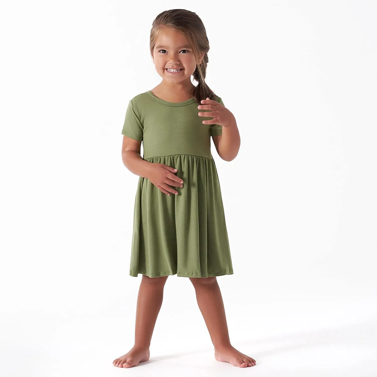 Gerber Baby Girls' Toddler Buttery-Soft Short Sleeve Twirl Dress with Viscose Made with Eucalyptus