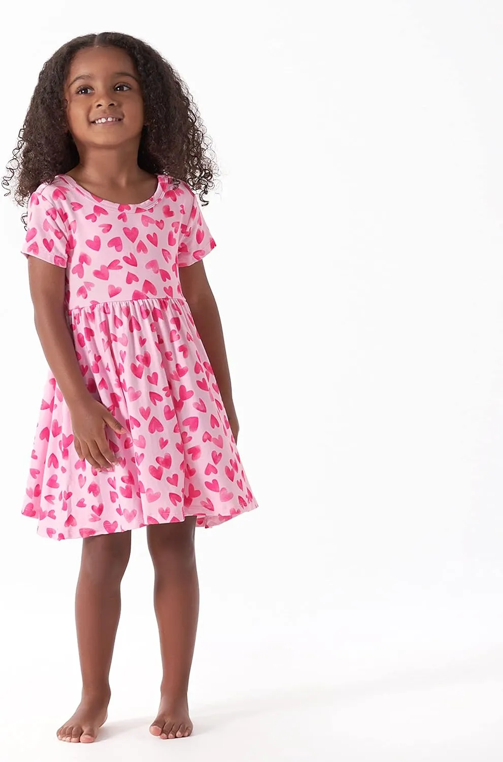 Gerber Baby Girls' Toddler Buttery-Soft Short Sleeve Twirl Dress with Viscose Made with Eucalyptus