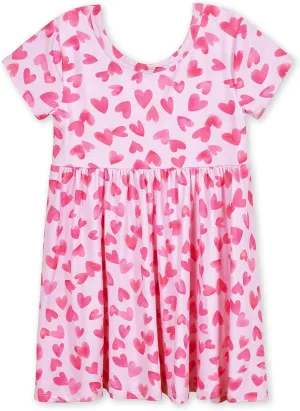 Gerber Baby Girls' Toddler Buttery-Soft Short Sleeve Twirl Dress with Viscose Made with Eucalyptus