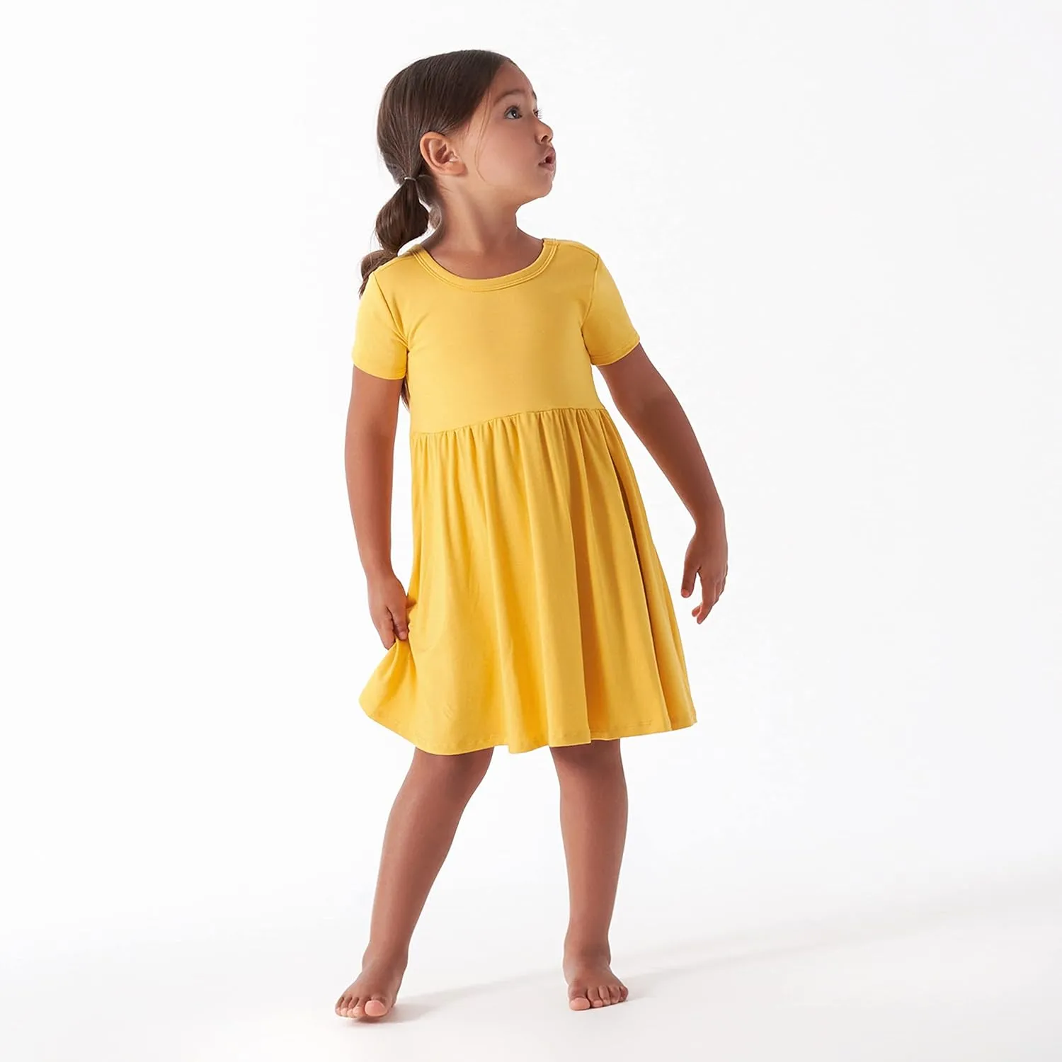 Gerber Baby Girls' Toddler Buttery-Soft Short Sleeve Twirl Dress with Viscose Made with Eucalyptus