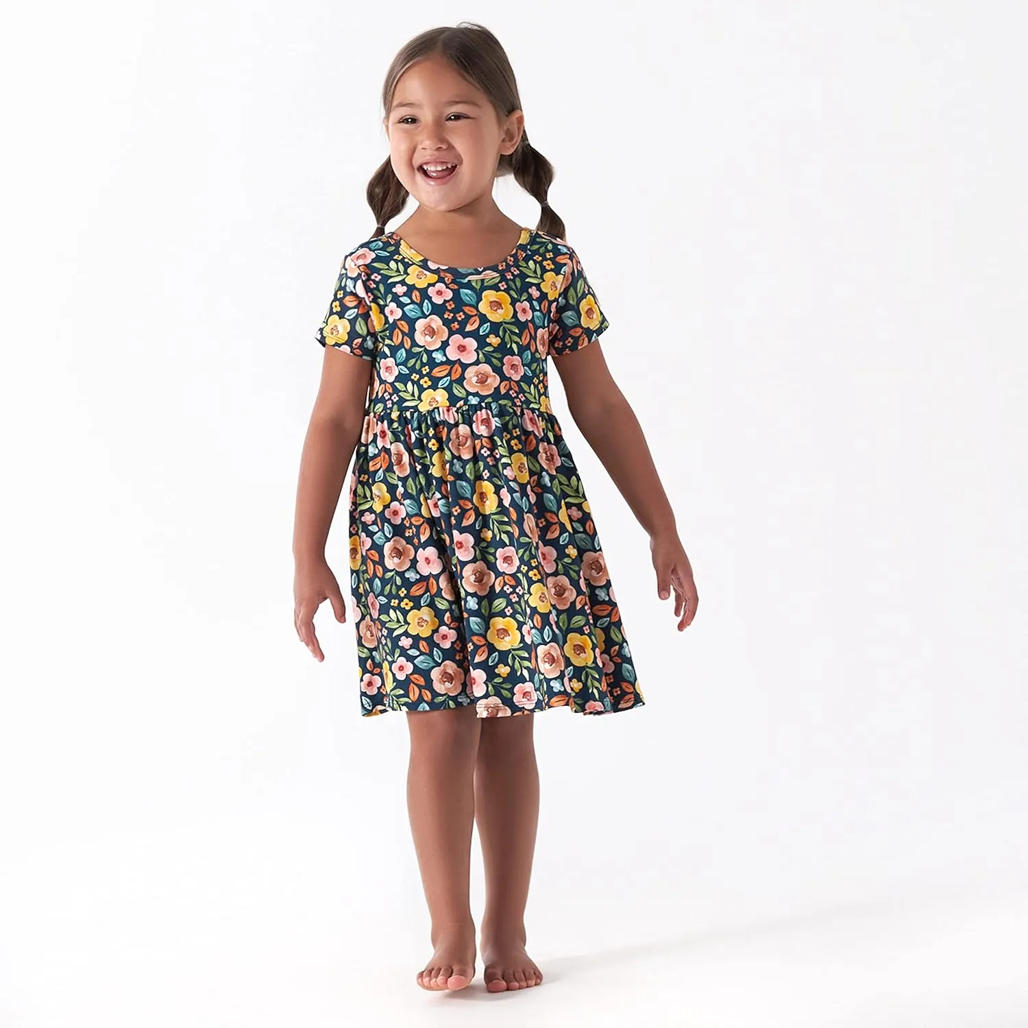 Gerber Baby Girls' Toddler Buttery-Soft Short Sleeve Twirl Dress with Viscose Made with Eucalyptus