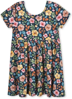 Gerber Baby Girls' Toddler Buttery-Soft Short Sleeve Twirl Dress with Viscose Made with Eucalyptus