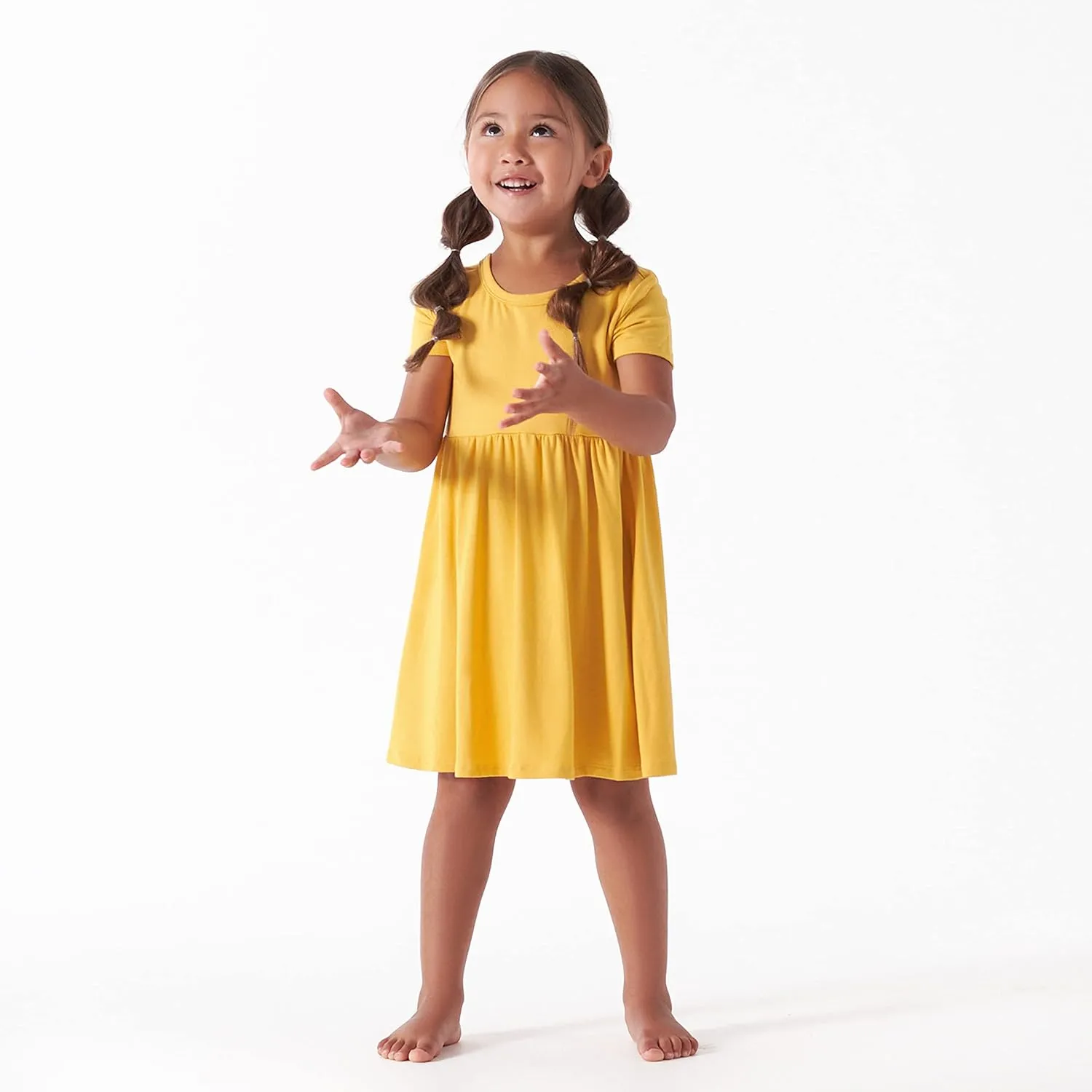 Gerber Baby Girls' Toddler Buttery-Soft Short Sleeve Twirl Dress with Viscose Made with Eucalyptus