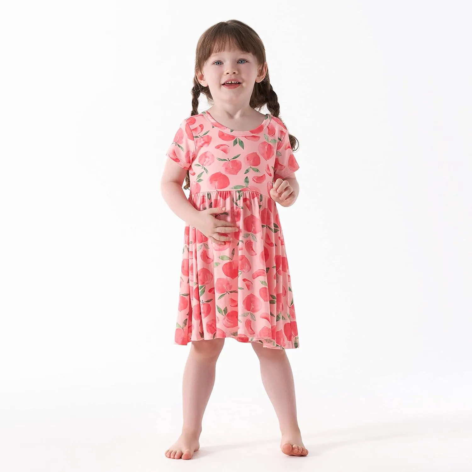 Gerber Baby Girls' Toddler Buttery-Soft Short Sleeve Twirl Dress with Viscose Made with Eucalyptus