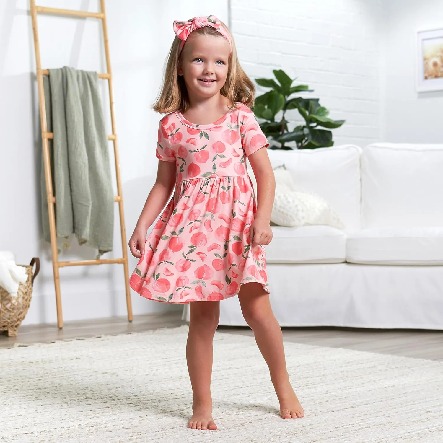 Gerber Baby Girls' Toddler Buttery-Soft Short Sleeve Twirl Dress with Viscose Made with Eucalyptus