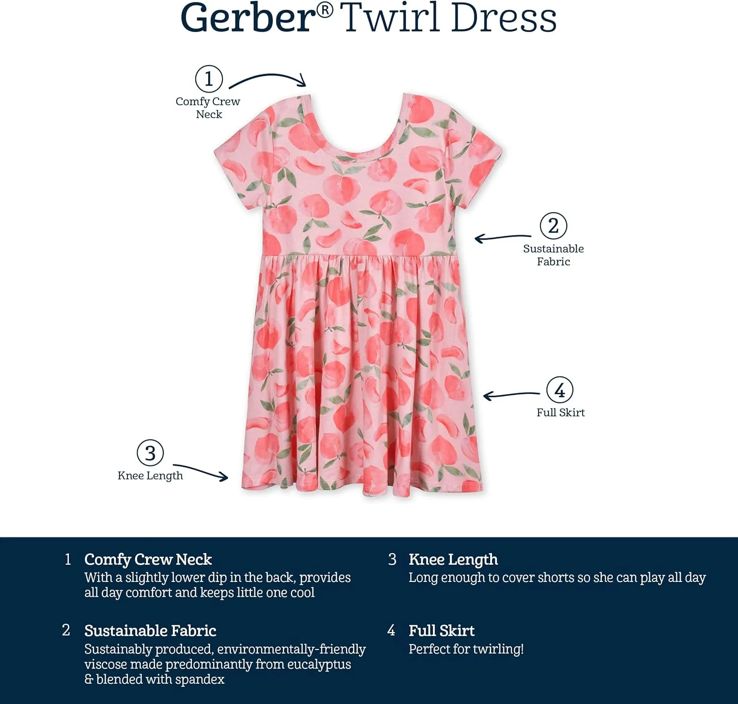 Gerber Baby Girls' Toddler Buttery-Soft Short Sleeve Twirl Dress with Viscose Made with Eucalyptus
