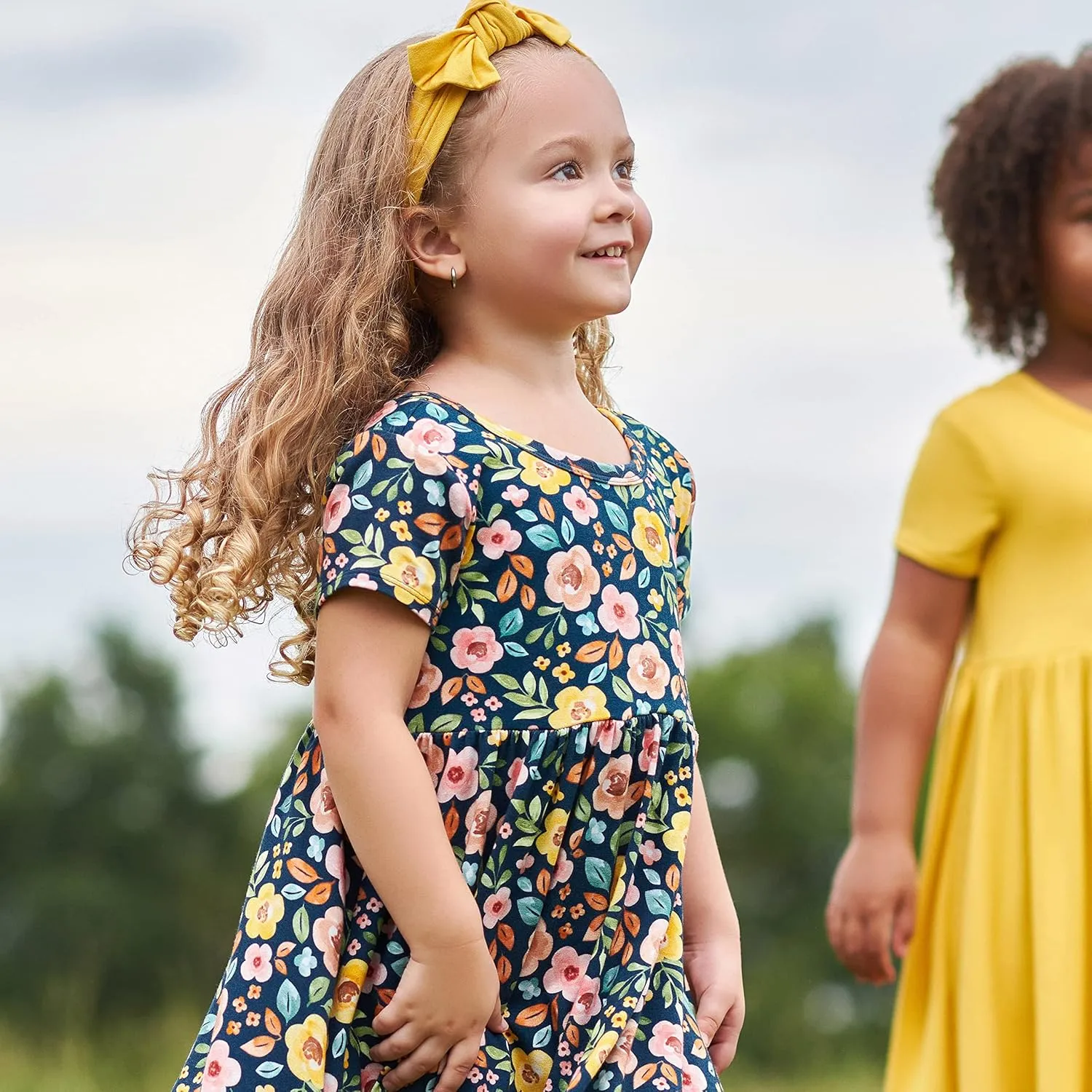 Gerber Baby Girls' Toddler Buttery-Soft Short Sleeve Twirl Dress with Viscose Made with Eucalyptus