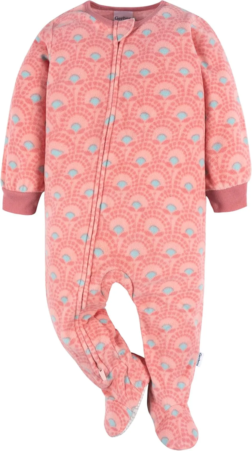 Gerber Baby Girls' Toddler Loose Fit Flame Resistant Fleece Footed Pajamas 2-Pack