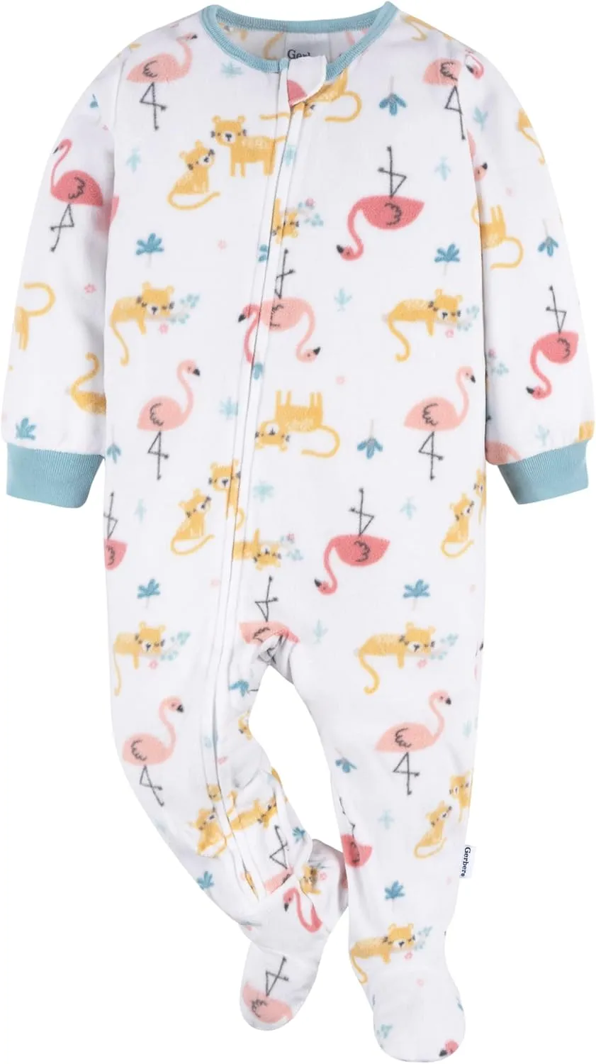Gerber Baby Girls' Toddler Loose Fit Flame Resistant Fleece Footed Pajamas 2-Pack