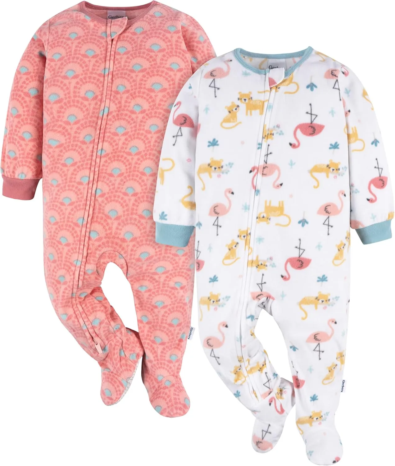 Gerber Baby Girls' Toddler Loose Fit Flame Resistant Fleece Footed Pajamas 2-Pack