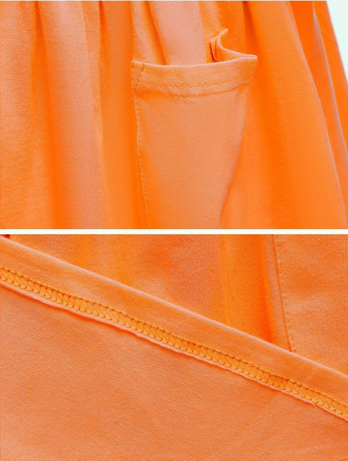 Girls Dresses Short Sleeve Solid Color Casual A-Line Pleated Dress with Pockets