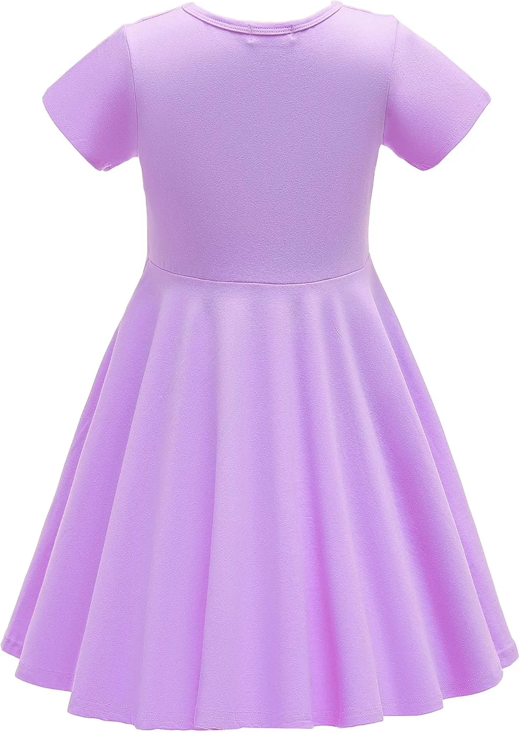 Girls Dresses Short Sleeve Solid Color Skater Casual Twirly Dress with Pockets