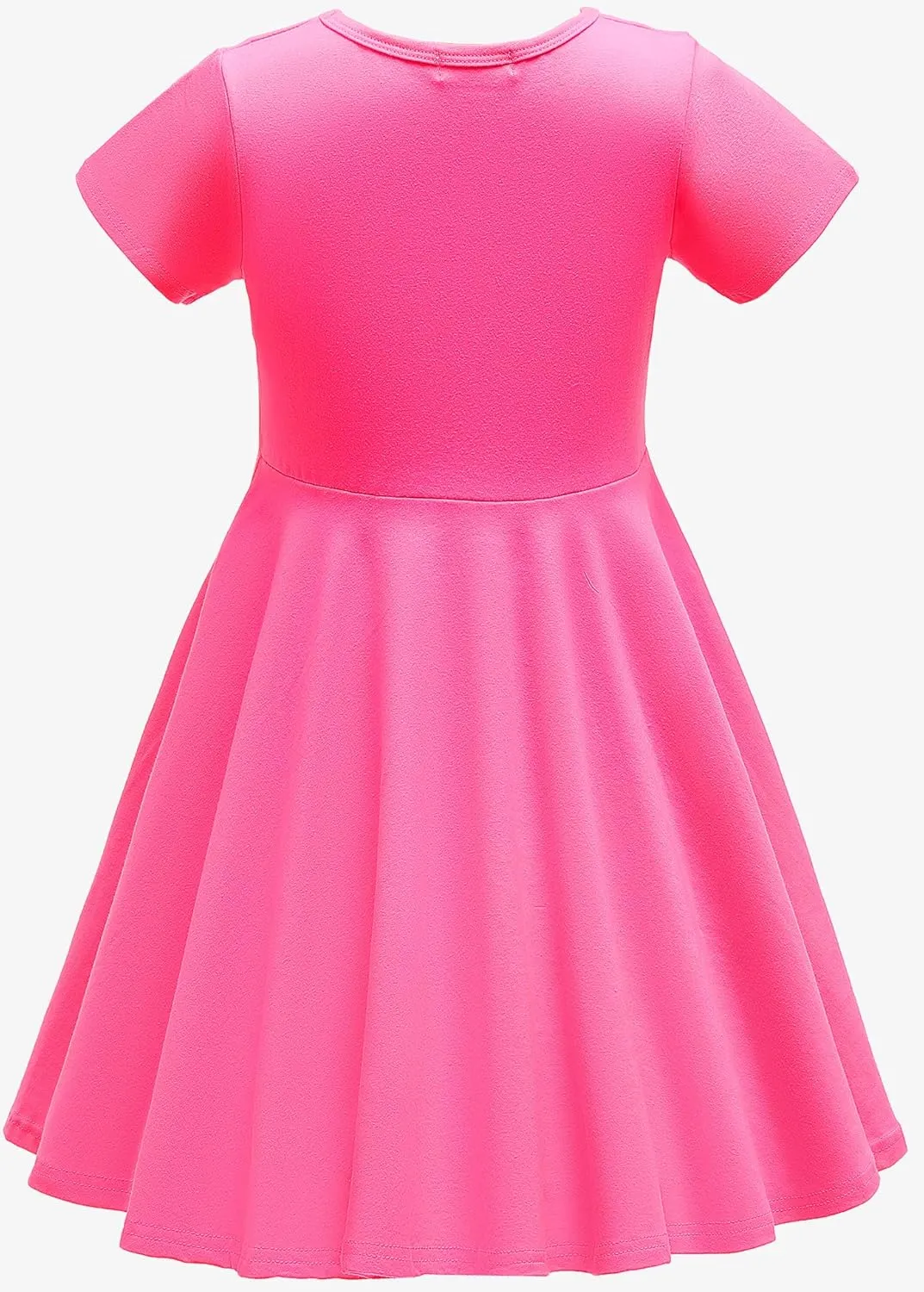 Girls Dresses Short Sleeve Solid Color Skater Casual Twirly Dress with Pockets