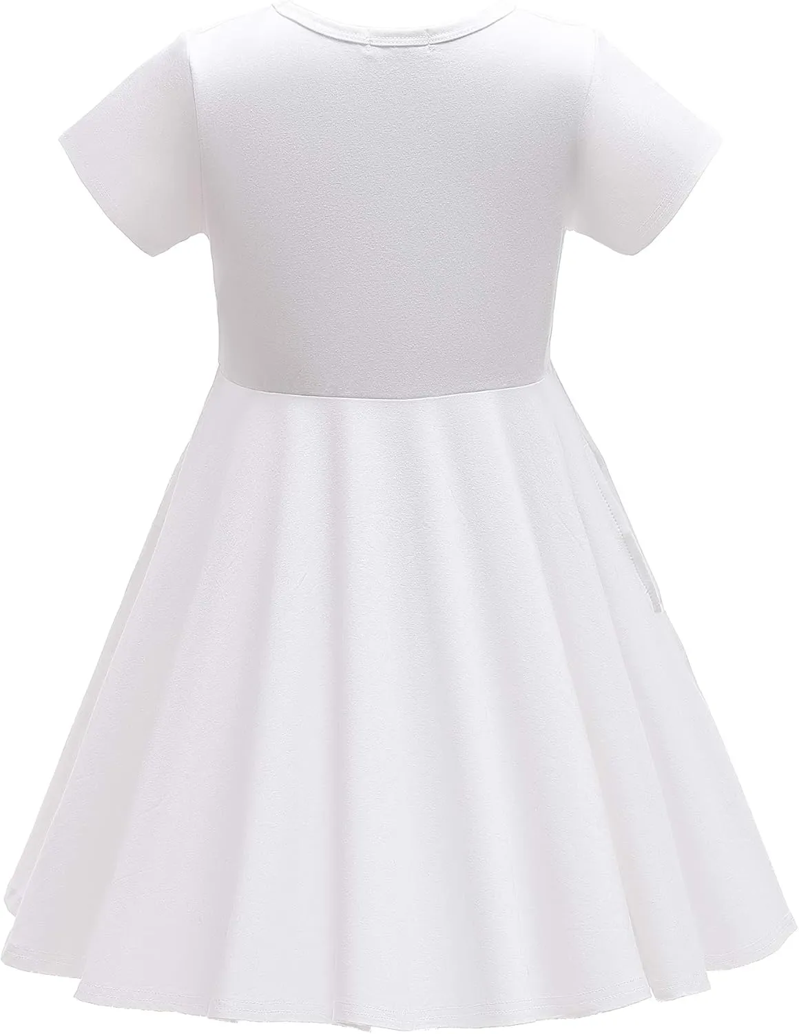 Girls Dresses Short Sleeve Solid Color Skater Casual Twirly Dress with Pockets