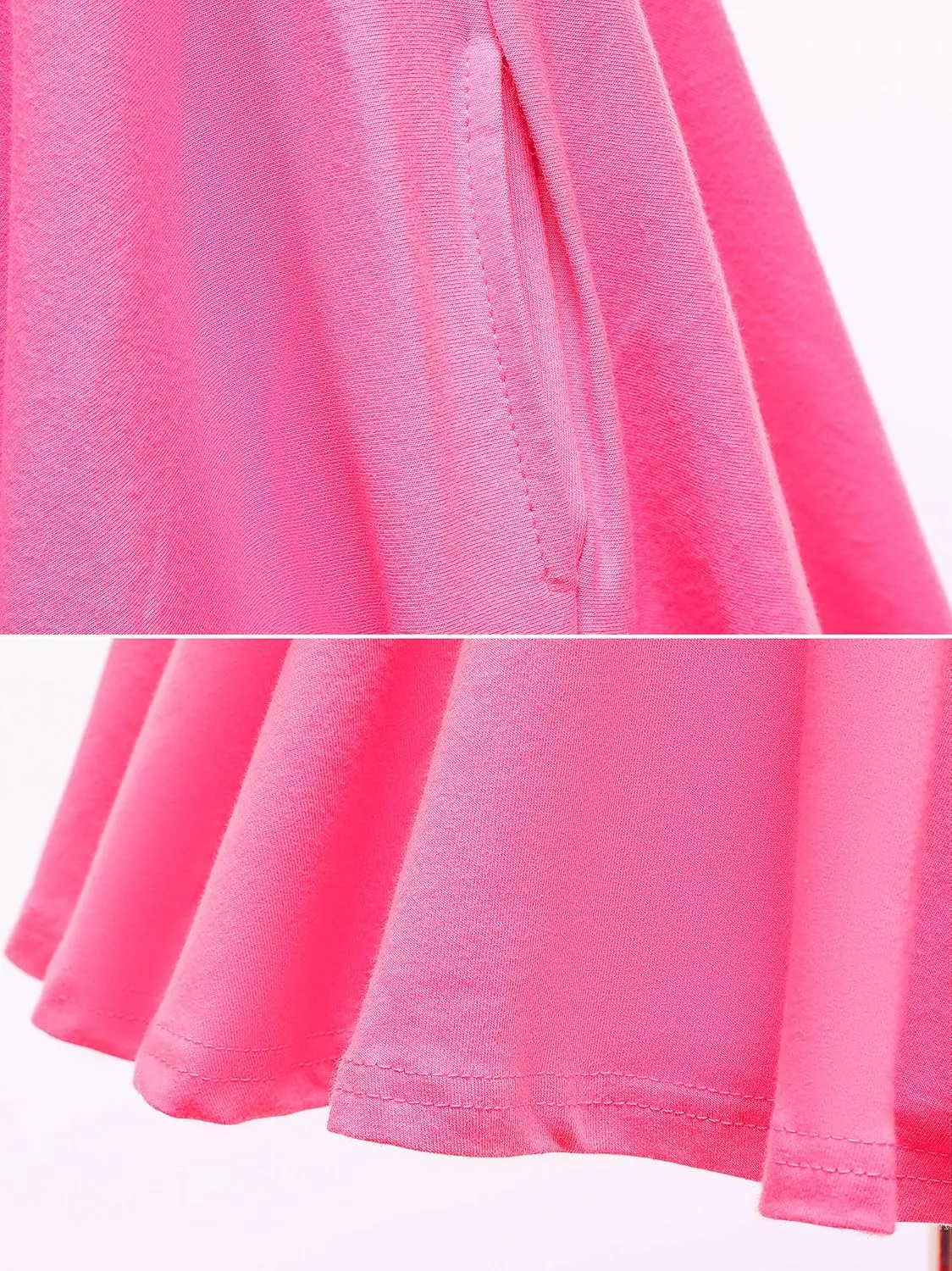 Girls Dresses Short Sleeve Solid Color Skater Casual Twirly Dress with Pockets