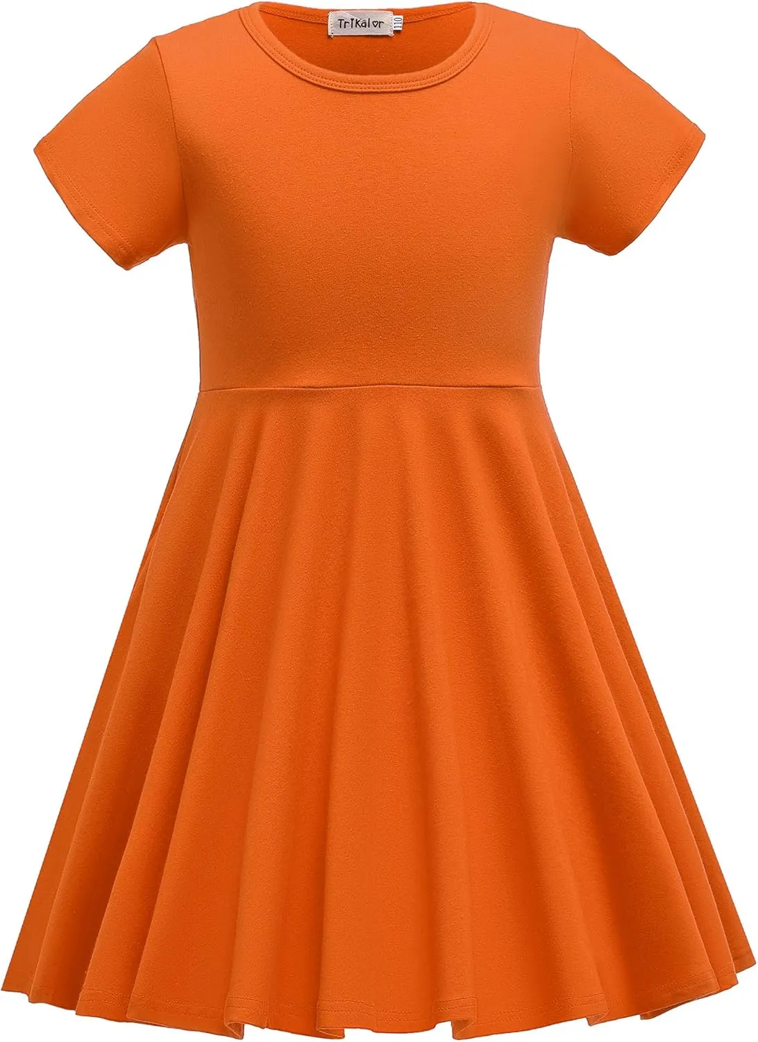 Girls Dresses Short Sleeve Solid Color Skater Casual Twirly Dress with Pockets