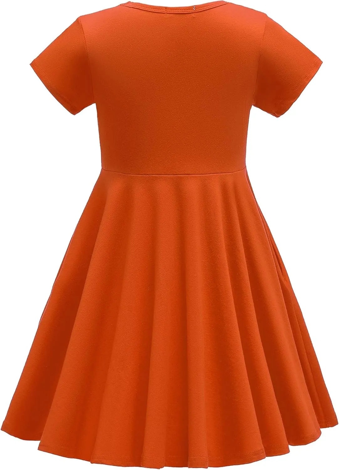 Girls Dresses Short Sleeve Solid Color Skater Casual Twirly Dress with Pockets