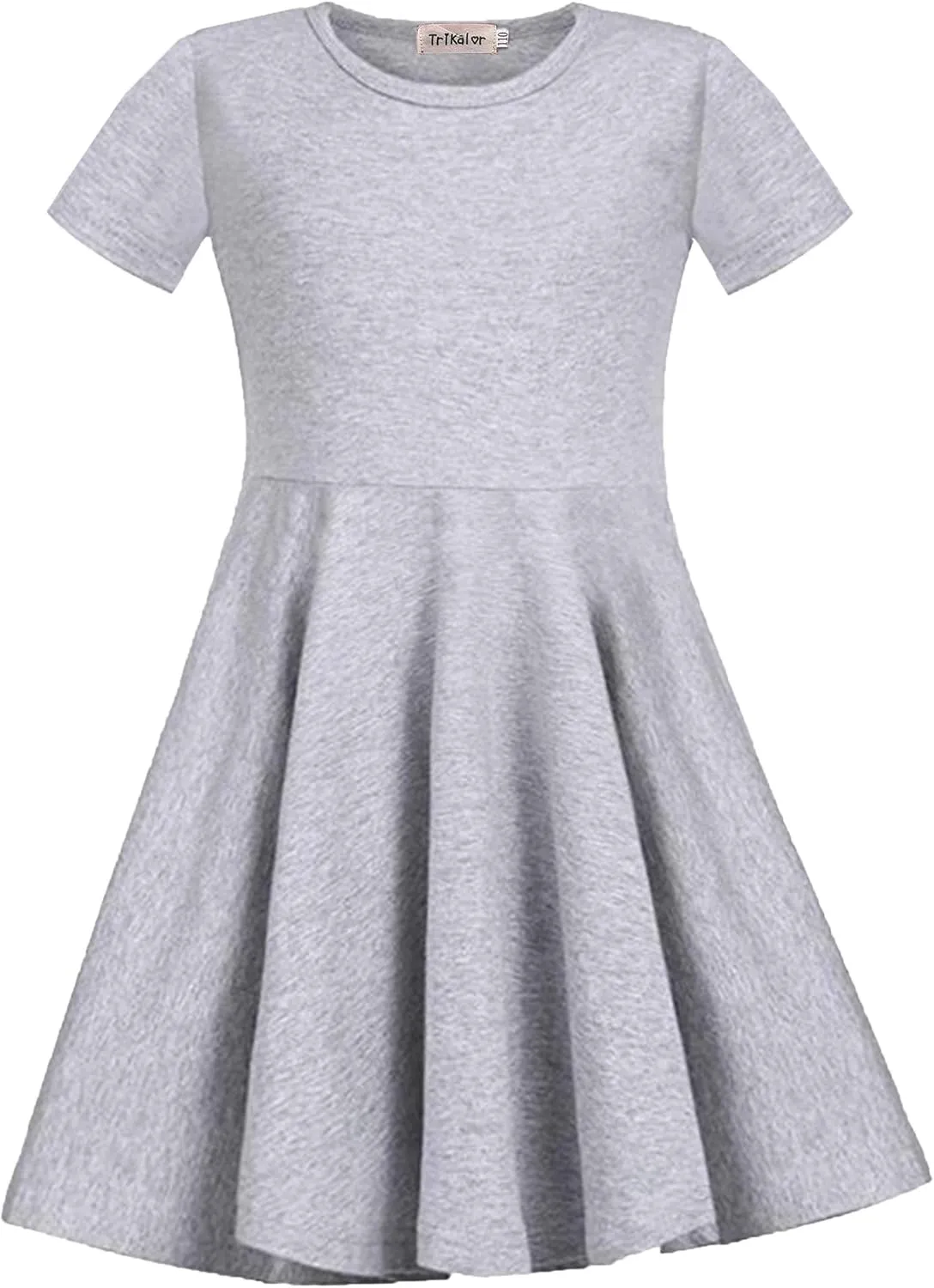 Girls Dresses Short Sleeve Solid Color Skater Casual Twirly Dress with Pockets