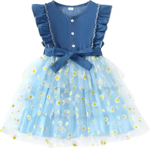 Girls Flower Dresses Fairy Tutu Party Spring Summer Sun Tulle Dress Sleeveless 2t-7t Little Girl Clothes