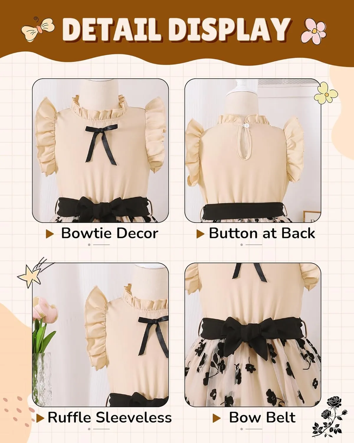 Girls Flower Dresses Fairy Tutu Party Spring Summer Sun Tulle Dress Sleeveless 2t-7t Little Girl Clothes