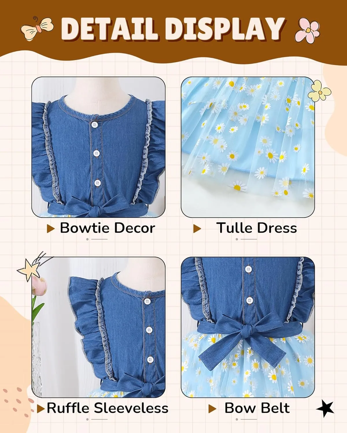 Girls Flower Dresses Fairy Tutu Party Spring Summer Sun Tulle Dress Sleeveless 2t-7t Little Girl Clothes