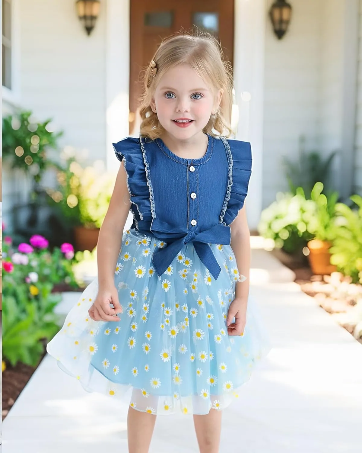 Girls Flower Dresses Fairy Tutu Party Spring Summer Sun Tulle Dress Sleeveless 2t-7t Little Girl Clothes