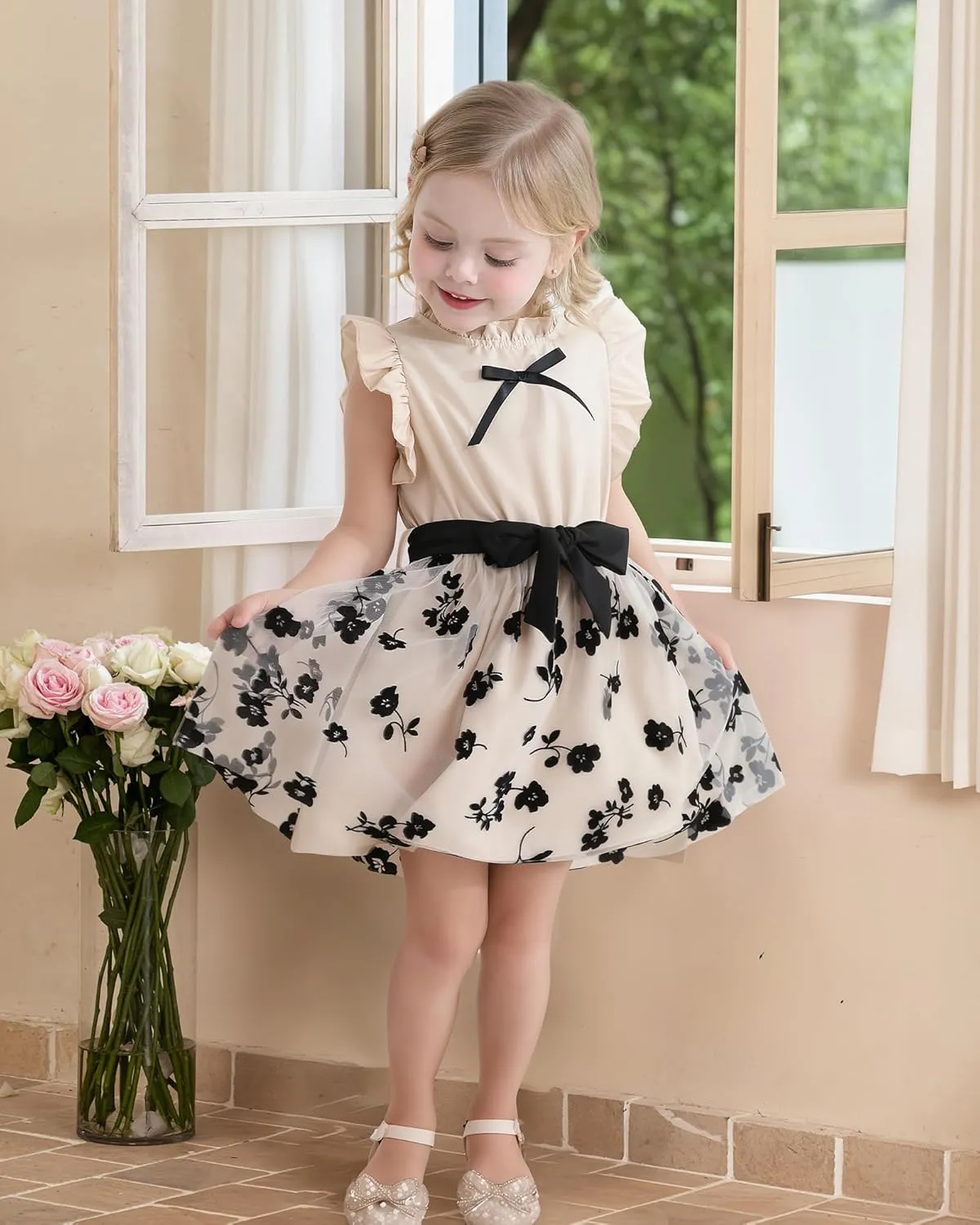 Girls Flower Dresses Fairy Tutu Party Spring Summer Sun Tulle Dress Sleeveless 2t-7t Little Girl Clothes