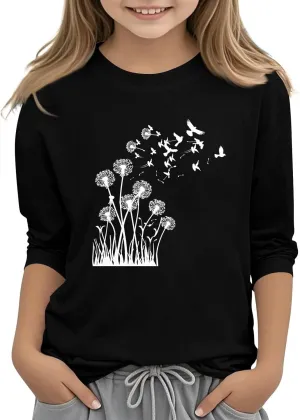 Girls Graphic Tees Short Sleeve Crewneck T Shirts Tween Basic Cotton Tops Blouse Casual Kids Preppy Soft Boy Clothes