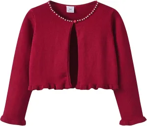 Girls' Long Sleeve Knitted Bolero Shrug Cardigan Kids Button Closure Sweaters Ruffle Cropped Toddler White Tshirt