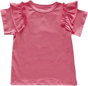 Girls' Ruffle Sleeve Shirts Cotton Cute Tops Crew Neck T Shirts Short Sleeves Kids Casual Blouse Summer Boy Baby Clothes