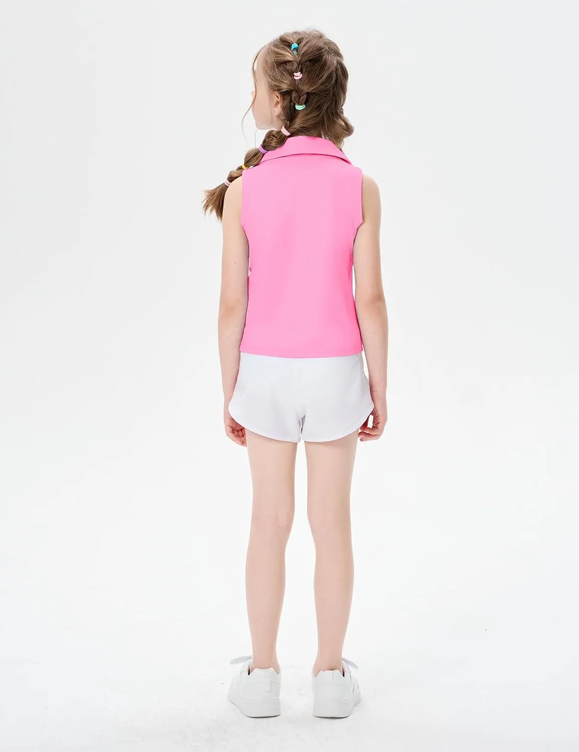 Girls Sleeveless Polo Shirts, Kids V Neck Golf Shirts Blouses, Quick Dry Athletic Girls Tennis Tank Tops, Size 5-14
