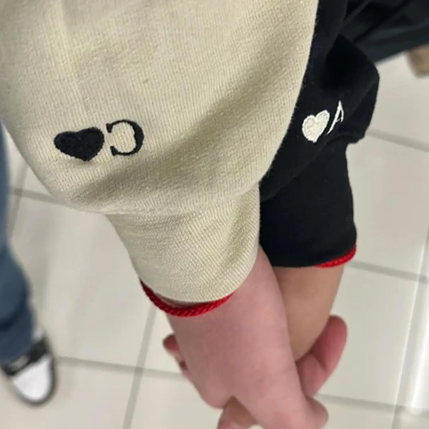 GODMERCH Custom Embroidered Initial Heart Hoodie Initial On Sleeve Hoodie Matching