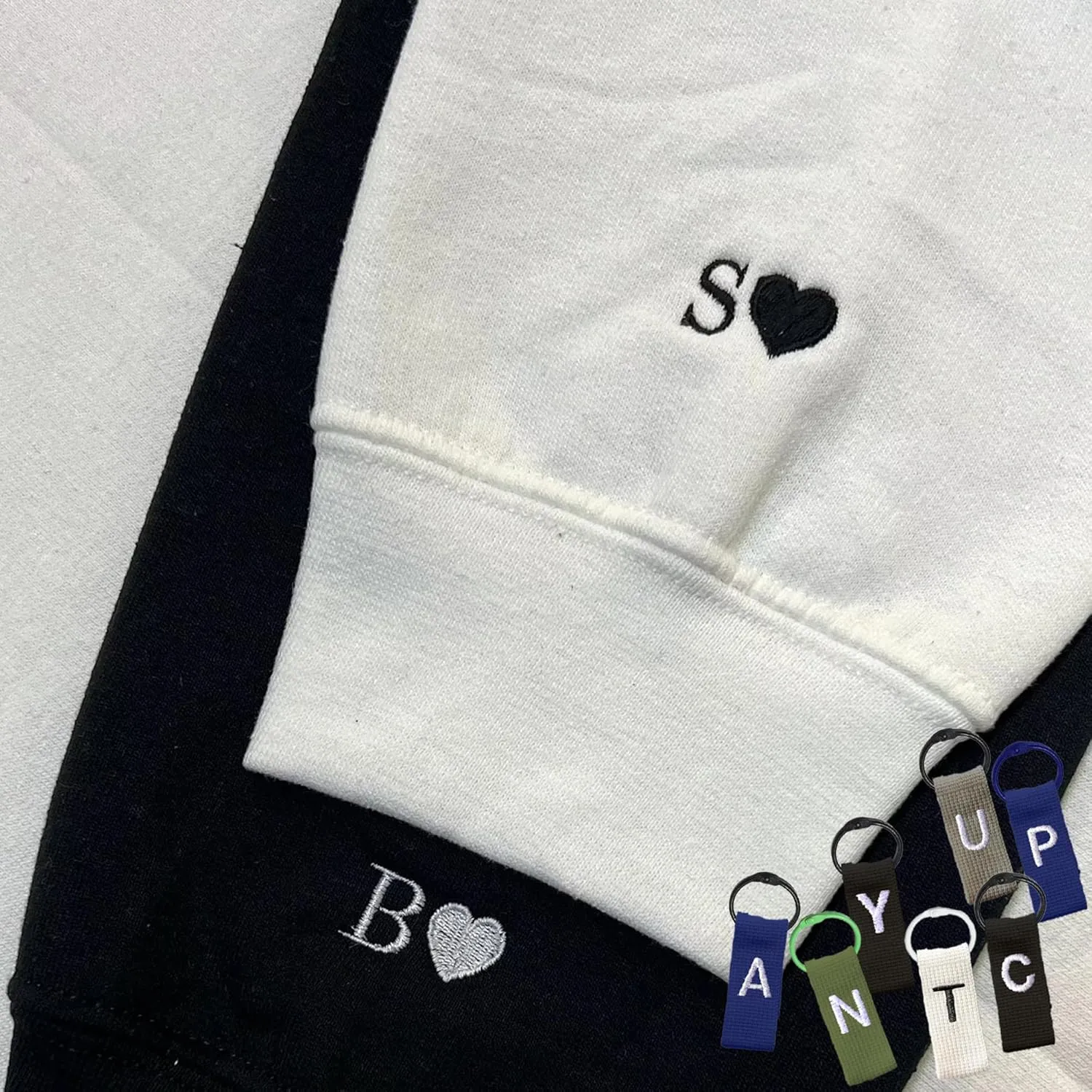 GODMERCH Custom Embroidered Initial Heart Hoodie Initial On Sleeve Hoodie Matching