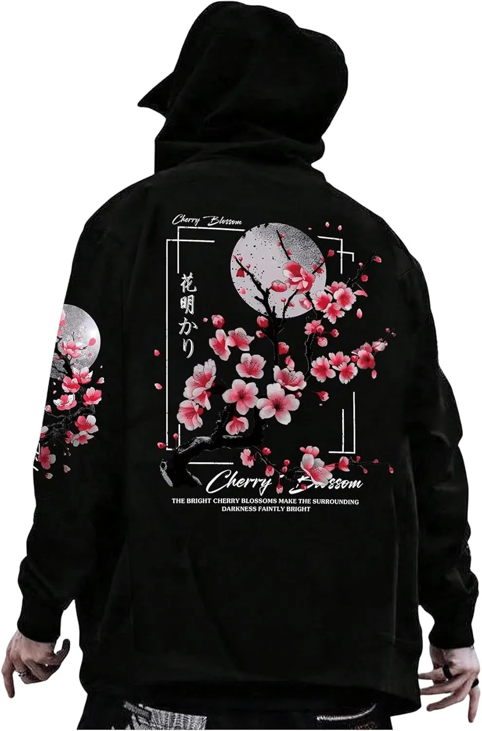GORGLITTER Men's Graphic Hoodies Japanese Hoodie Top Oversized Long Sleeve Drawstring Pullovers Sweatshirts
