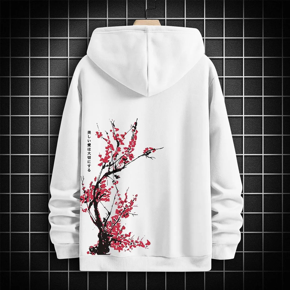 GORGLITTER Men's Graphic Hoodies Japanese Hoodie Top Oversized Long Sleeve Drawstring Pullovers Sweatshirts