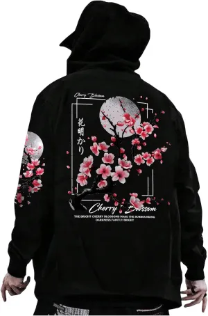 GORGLITTER Men's Graphic Hoodies Japanese Hoodie Top Oversized Long Sleeve Drawstring Pullovers Sweatshirts