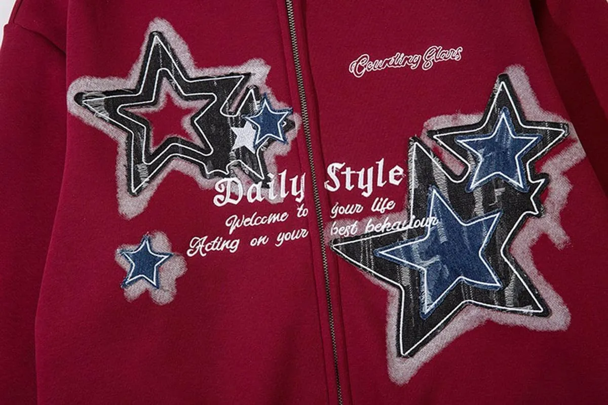 Graphic Y2K Hoodies for Women Men Zip Up Star Jackets Fashion Clothing Aesthetic Sweatshirts Gothic Clothes
