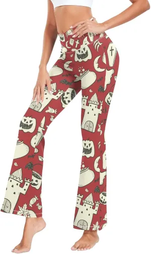 Halloween Seamless Background Flare Yoga Leggings Lifting Bootleg Yoga Pants for Gym