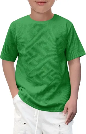 Haloumoning Boys Geometric Texture T-Shirts Kids Fashion Crewneck Short Sleeve Loose Tops Tees 5-14 Years