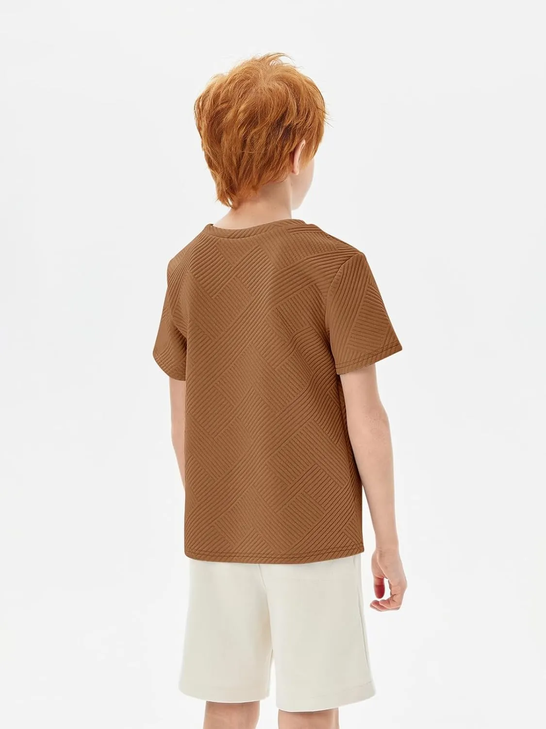 Haloumoning Boys Geometric Texture T-Shirts Kids Fashion Crewneck Short Sleeve Loose Tops Tees 5-14 Years