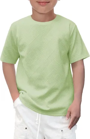 Haloumoning Boys Geometric Texture T-Shirts Kids Fashion Crewneck Short Sleeve Loose Tops Tees 5-14 Years