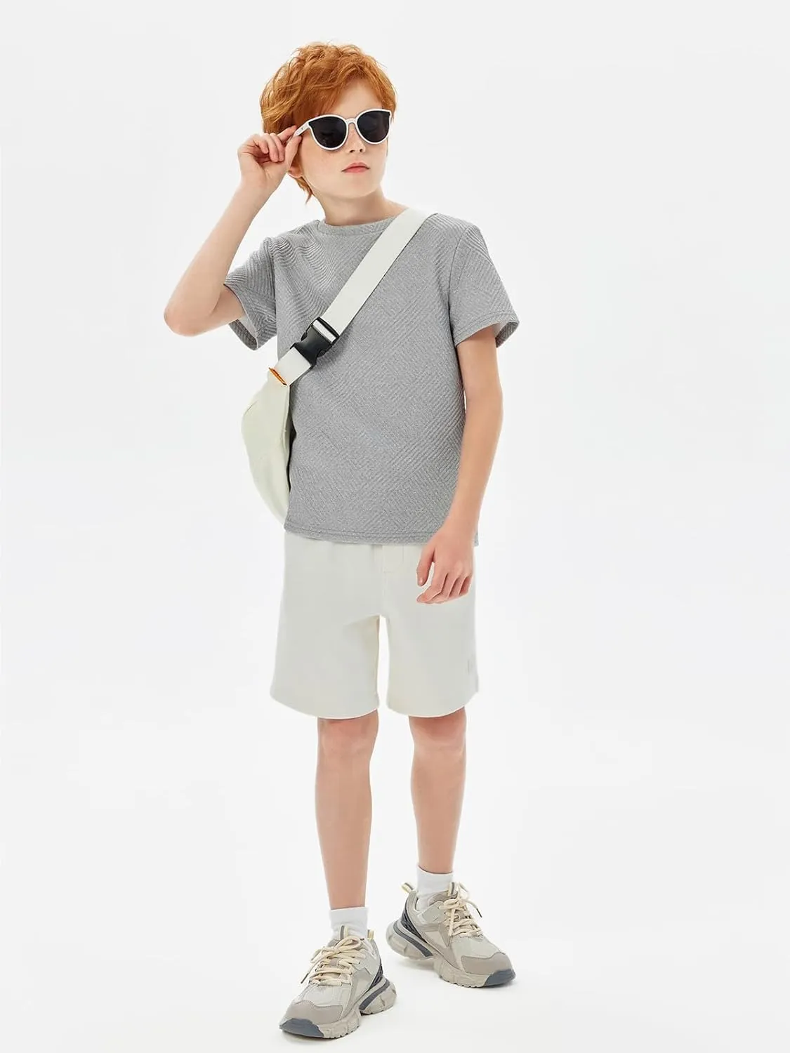 Haloumoning Boys Geometric Texture T-Shirts Kids Fashion Crewneck Short Sleeve Loose Tops Tees 5-14 Years