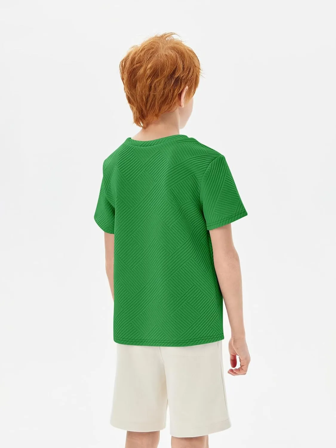 Haloumoning Boys Geometric Texture T-Shirts Kids Fashion Crewneck Short Sleeve Loose Tops Tees 5-14 Years